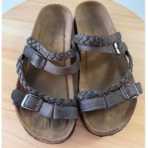 Outwoods Women's Brown Braided Strap Buckle Comfort Slides Sandals Size 7